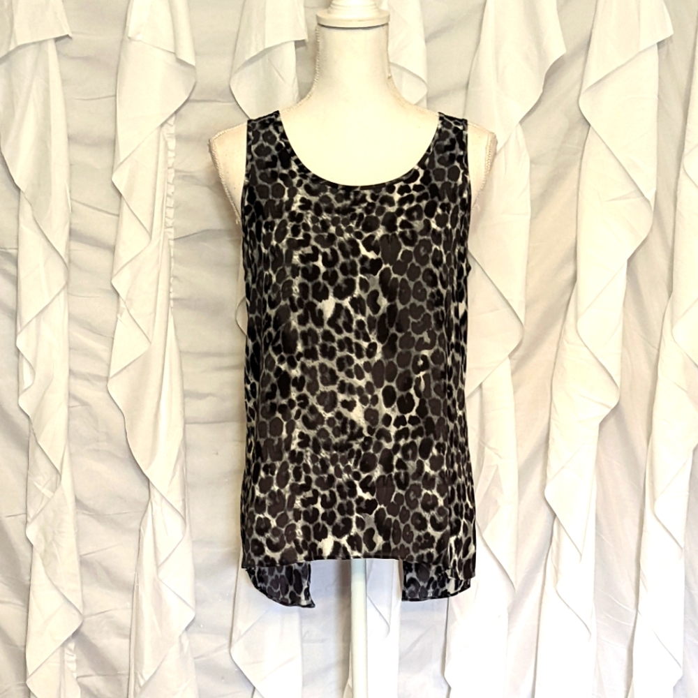 Express snow leopard slit back top